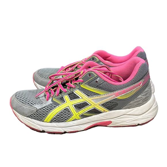ASICS t5f9n running shoe pink grey yellow size 6.5 reflective strips - Picture 3 of 6